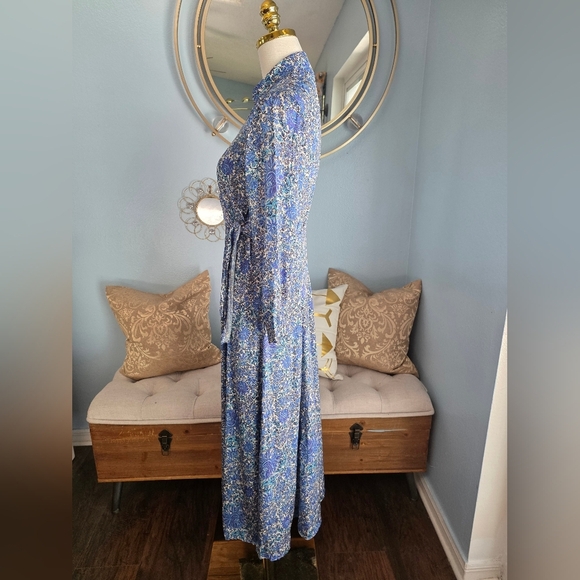 Sandro Purple and Blue Long Sleeve Wrap Sundress - Picture 3 of 7